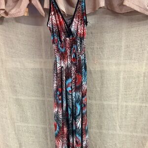 Colorful Feather Print Maxi Dress
